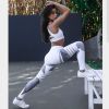 Digital printing high waist casual yoga print leggings - White - L