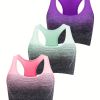 1pc/2pcs/3pcsMedium Support Two Tone Racer Back Sports Bra, Fitness Workout Running Yoga Bra - Purple+pink+green - S(4)