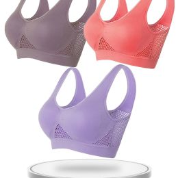 3 Pcs Breathable Solid Eyelet Mesh Hole Vest Sports Bras, Plus Size Non-steel Running Yoga Bras, Women's Lingerie & Underwear - Multicolor - XXL