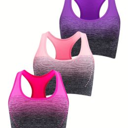 1pc/2pcs/3pcsMedium Support Two Tone Racer Back Sports Bra, Fitness Workout Running Yoga Bra - Rose Red + Pink + Purple - XL(12)