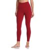 Women's High Waisted Yoga Pants 7/8 Length Leggings with Pockets - Red - Small