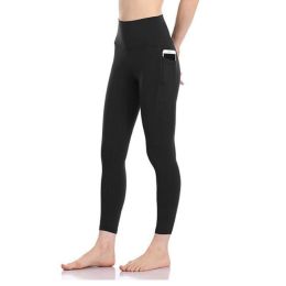 Women's High Waisted Yoga Pants 7/8 Length Leggings with Pockets - Black - X-Large