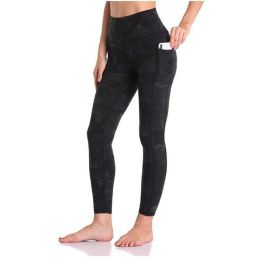 Women's High Waisted Yoga Pants 7/8 Length Leggings with Pockets - Camouflage black - X-Large