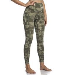 Women's High Waisted Yoga Pants 7/8 Length Leggings with Pockets - Camouflage green - Large