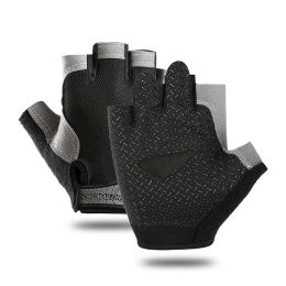 Breathable Fitness Gloves Gym Weightlifting Thin Non-slip Half Finger Cycling Gloves Equipment Yoga Bodybuilding Training Sports Black Color - L