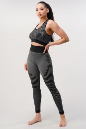 2 Piece Outfits for Women - Seamless Ribbed Yoga Outfits Sports Bra and Leggings Set - Dove Grey - M/L