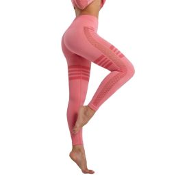 Hollow Mesh Breathable Yoga Pants - Red - L