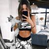 Women's Fashion Summer Sleeveless Slim Print Sports Yoga Set - White - XXL