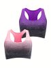 1pc/2pcs/3pcsMedium Support Two Tone Racer Back Sports Bra, Fitness Workout Running Yoga Bra - Purple+pink+green - S(4)