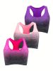 1pc/2pcs/3pcsMedium Support Two Tone Racer Back Sports Bra, Fitness Workout Running Yoga Bra - Purple - M(6)