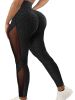 Honeycomb Mesh Contrast Leggings, Sporty Skinny High Waist Lifting Yoga Leggings, Women's Clothing - Burgundy - XL(12)