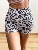 Leopard/Camo Pattern Yoga Biker Shorts, High-Waisted Hollow Out Fitness Workout Dance Shorts, Women's Activewear - Mixed Colour - M(6)