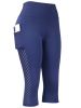 High Waist Yoga Capri Pants, Tummy Control Sports Legging Capri For Women With Out Pockets And Mesh Design - Navy Blue - XL(12)