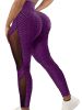 Honeycomb Mesh Contrast Leggings, Sporty Skinny High Waist Lifting Yoga Leggings, Women's Clothing - Purple - L(8/10)