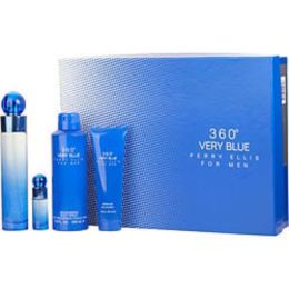 Perry Ellis 360 Very Blue By Perry Ellis Edt Spray 3.4 Oz & Body Spray 6.8 Oz & Shower Gel 3 Oz & Edt Spray 0.25 Oz Mini For Men