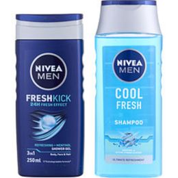 Nivea By  Men Fresh Kick Cool Duo: Shower Gel 8.4 Oz + Cool Fresh Shampoo 8.4 Oz For Men