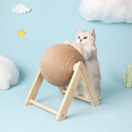 Cat scratch board Cat toy Wooden cat scratch ball Claw mill Hand wrapped sword hemp rope Cat climbing frame Durable cat scratch column Pet supplies (Color: V-shaped cat catching ball large)