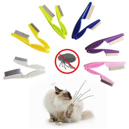 Pet Flea Tick Remover Dog Cat MultiColor Stainless Steel Comfort Hair Grooming Comb Protect Flea Lice Removal Hair Cleaner Comb (Color: Purple, size: L)