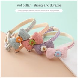 cat Collar Lattice Collar Korean Cartoon Pet Collar Bowknot Patch Cat Dog Collar (Color: Green, size: 1*30cm)