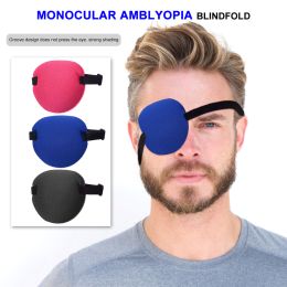 Amblyopia Eye Mask Adult Kids Strabismus Eye Training Single Eye Patch Cover Adjustable Eyeshade Filled Strabismus Eye Training (Color: 1pc Blue)