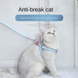 Cat leash cat chain walking cat leash pet chest strap knitted flowers leash cat pet supplies (Color: sky blue, size: M)