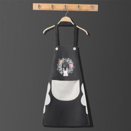 Kitchen apron; female; household; cute; cooking; waterproof; oil proof; apron; coverall; male; supporting logo printing (colour: Wipe hands, black and gray)