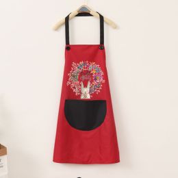 Kitchen apron; female; household; cute; cooking; waterproof; oil proof; apron; coverall; male; supporting logo printing (colour: Ordinary red and black)