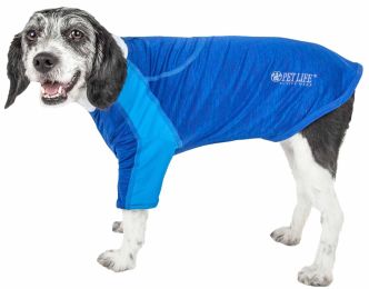 Pet Life Active 'Chewitt Wagassy' 4-Way Stretch Performance Long Sleeve Dog T-Shirt (Color: Blue, size: small)