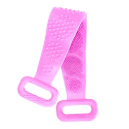 Silicone Back Scrubber Belt For Shower Exfoliating Foaming Body Wash Strap Brush Bristles Massage Dots (Color: Purple)