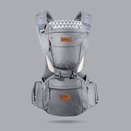 SUNVENO Ergonomic Baby Carrier Infant Baby Hipseat Waist Carrier Front Facing Ergonomic Kangaroo Sling for Baby Travel 0-36M (Color: Gray)