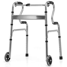 Bi-Level Armrests Adjustable Rehabilitation Equipment Folding Walker (Color: grey, Type: Rehabilitation Equipment)