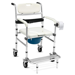 Lightweight Shower Multifunctional Mobile Commode Chair With Detachable Bucket (Color: White, Type: Rehabilitation Equipment)