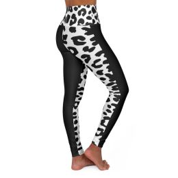 High Waisted Yoga Leggings, Black And White Half-Tone Leopard Style Pants (size: XS)